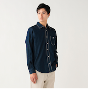 コーヒー エンブレム ステッチ デニムシャツ