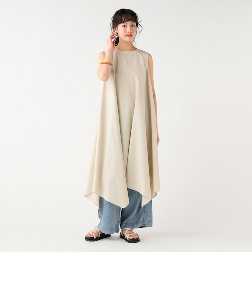 コットン ノースリーブ切替 フレアワンピース