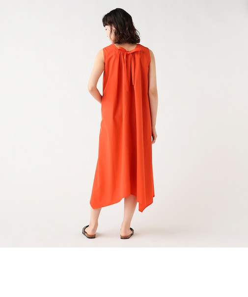 コットン ノースリーブ切替 フレアワンピース