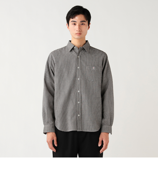 コーヒ刺繍 シアーチェック シャツ