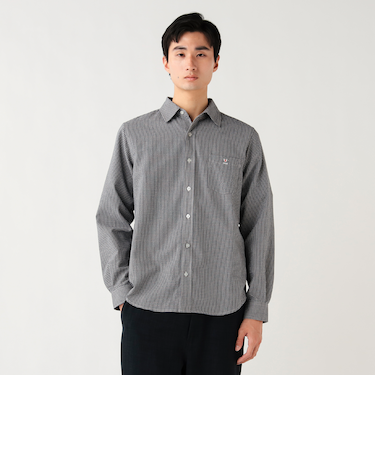 コーヒ刺繍 シアーチェック シャツ