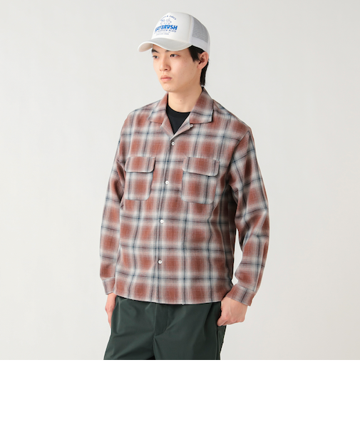 オンブレチェック オープンカラーシャツ