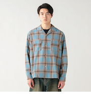 オンブレチェック オープンカラーシャツ