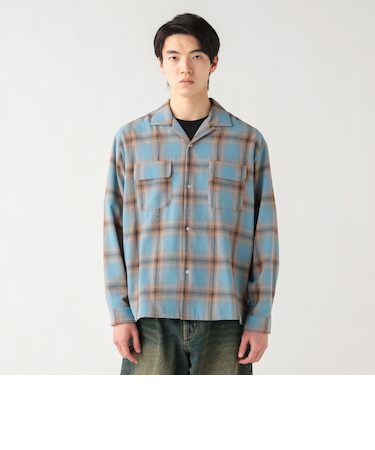 オンブレチェック オープンカラーシャツ