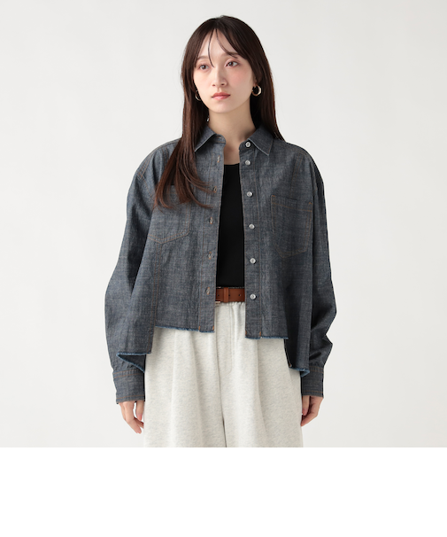 麻混 シャンブレーシャツ