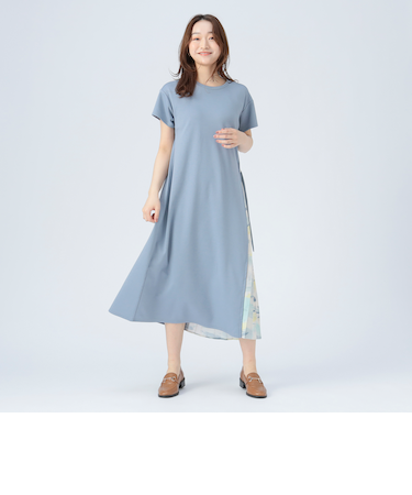 サイドプリーツ コンビ ワンピース