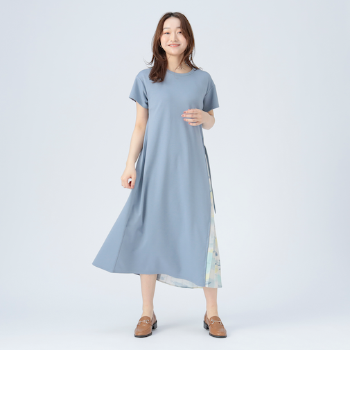 サイドプリーツ コンビ ワンピース