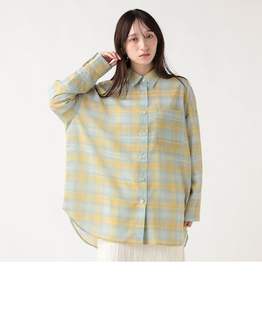 チェック柄 シアー ボタンシャツ