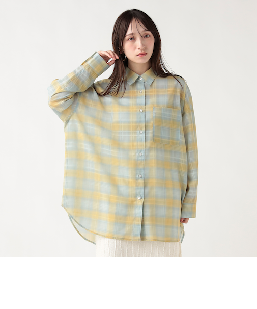チェック柄 シアー ボタンシャツ