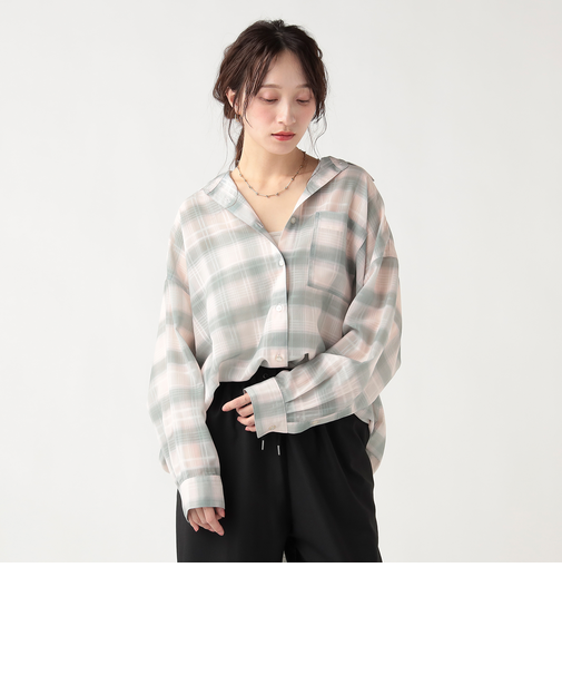 チェック柄 シアー ボタンシャツ