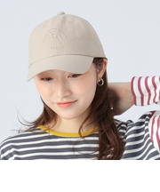 麻混 アニマル刺繍 キャップ