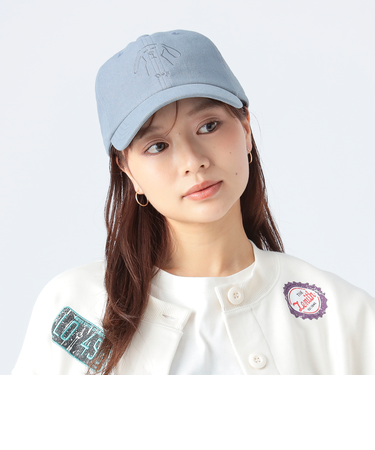 麻混 アニマル刺繍 キャップ