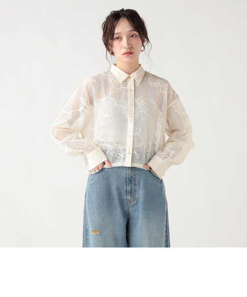 レギュラーカラー レース シャツ