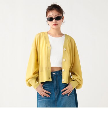 シアー Vネック ニットカーディガン