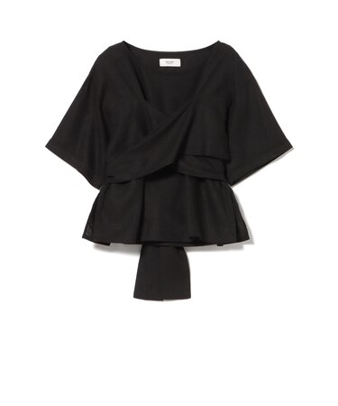 麻混 バックリボン ブラウス