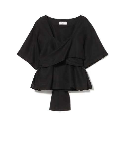 麻混 バックリボン ブラウス