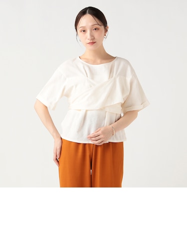 麻混 バックリボン ブラウス