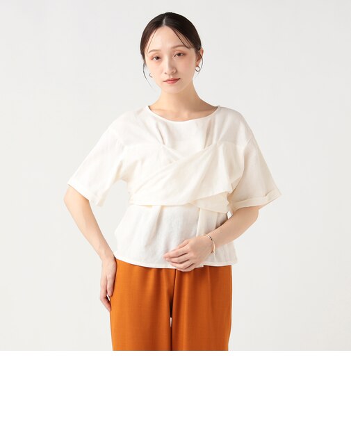 麻混 バックリボン ブラウス