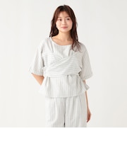 麻混 バックリボン ブラウス