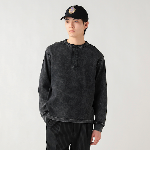 加工 ワッフル ヘンリーネック ロングスリーブ