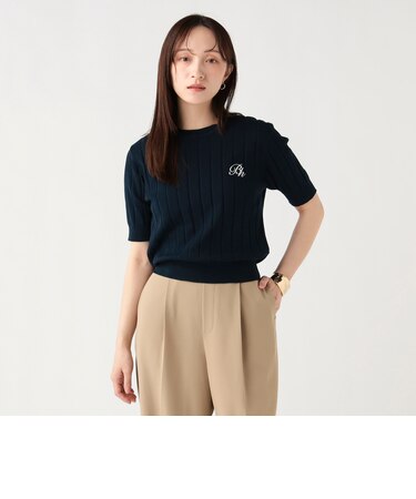 エンブレム刺繍 半袖ニット