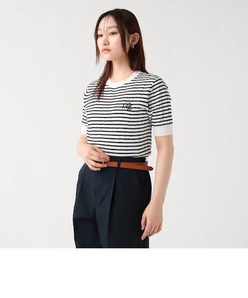 エンブレム刺繍 半袖ニット