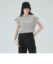 袖タック ボーダー プルオーバー