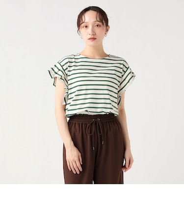 袖タック ボーダー プルオーバー