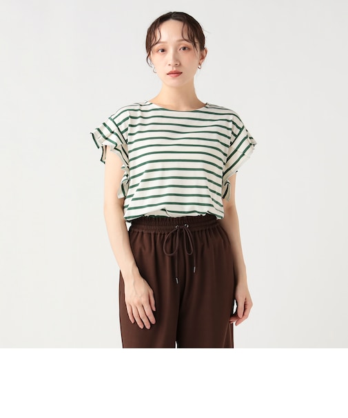 袖タック ボーダー プルオーバー