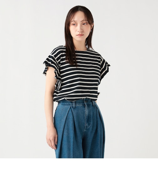 袖タック ボーダー プルオーバー