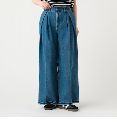 フロントタック カットオフ デニムパンツ