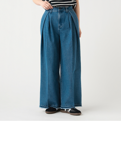 フロントタック カットオフ デニムパンツ