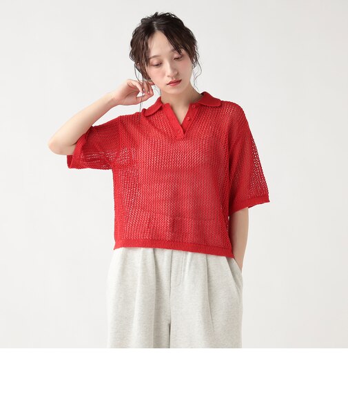 メッシュ ニット ポロシャツ