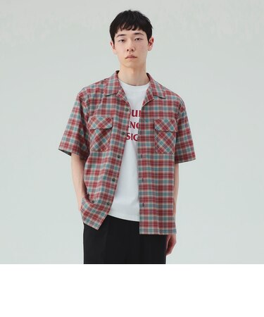 オンブレー チェック オープンカラー シャツ