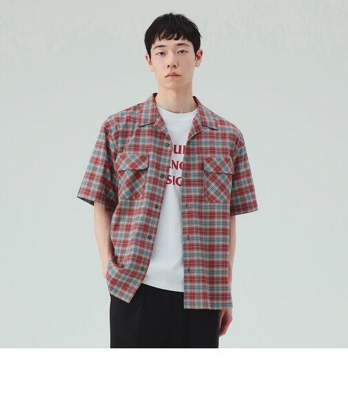 オンブレー チェック オープンカラー シャツ