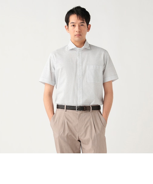 シアサッカー スクエアプリント柄 カッタウェイカラー シャツ 26SS