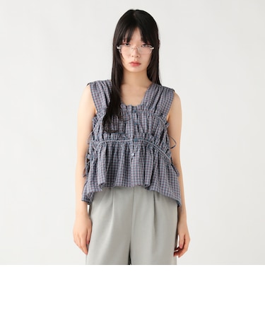 シャーリング リボン ブラウス