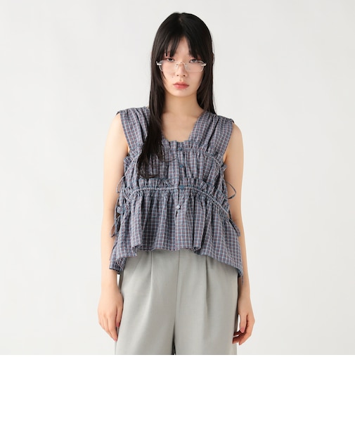 シャーリング リボン ブラウス