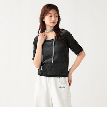 チョーカー付き シアー ベロア Tシャツ（セットアイテム）