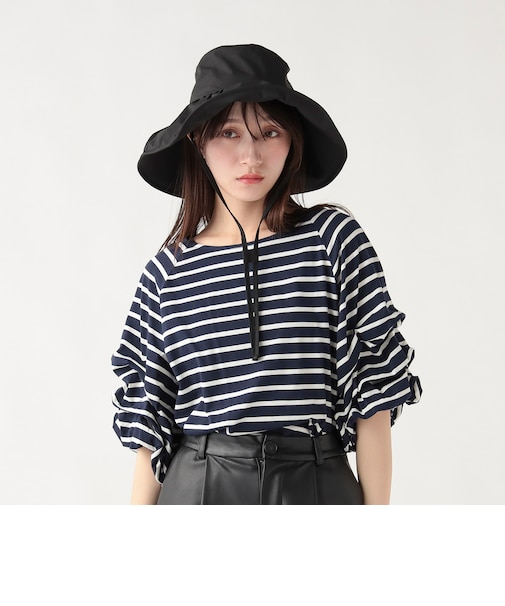 UVカット ギャザー つば広ハット（接触冷感・撥水）