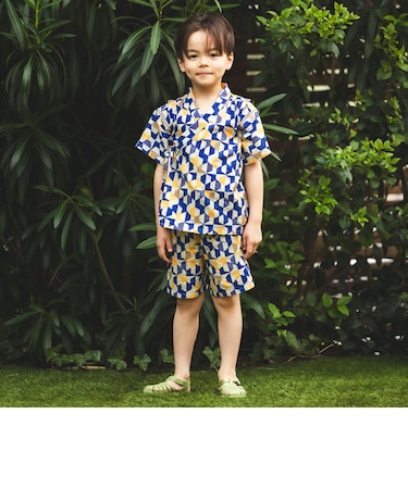 幾何学柄 甚平 2026SS （90～130cm）お祭り 女の子 男の子 夏休み 花火大会 夕涼み