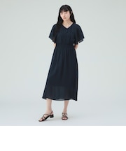 袖フレア 合繊 ワンピース