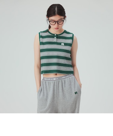 【EXCLUSIVE】RUSSELL ATHLETIC / ワッフル ボーダー ノースリーブ Tシャツ