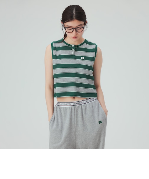 【EXCLUSIVE】RUSSELL ATHLETIC / ワッフル ボーダー ノースリーブ Tシャツ