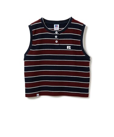 【EXCLUSIVE】RUSSELL ATHLETIC / ワッフル ボーダー ノースリーブ Tシャツ