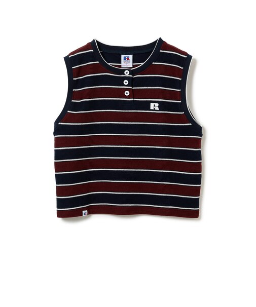 【EXCLUSIVE】RUSSELL ATHLETIC / ワッフル ボーダー ノースリーブ Tシャツ