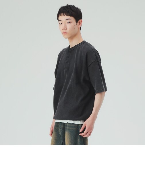 加工 ヘンリーネック ワッフル Tシャツ