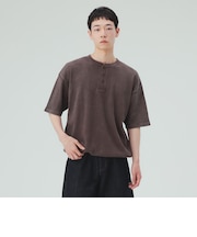 加工 ヘンリーネック ワッフル Tシャツ