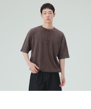 加工 ヘンリーネック ワッフル Tシャツ
