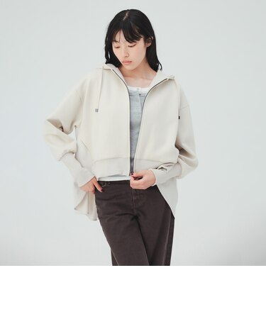 異素材 フレア パーカー